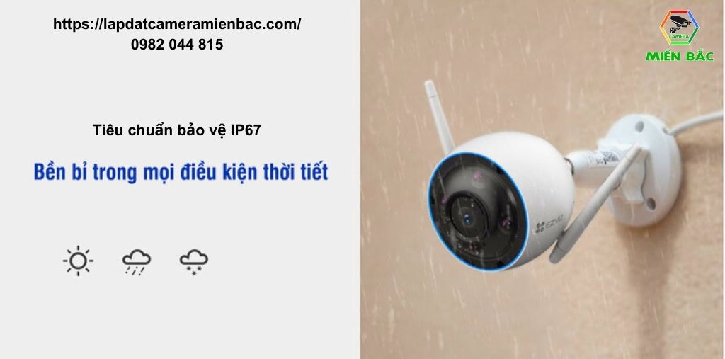 Camera IP Ezviz CS-H3-R100-1H3WKFL được thiết kế với vỏ bảo vệ tiêu chuẩn IP67 đề kháng với mọi tác động thời tiết