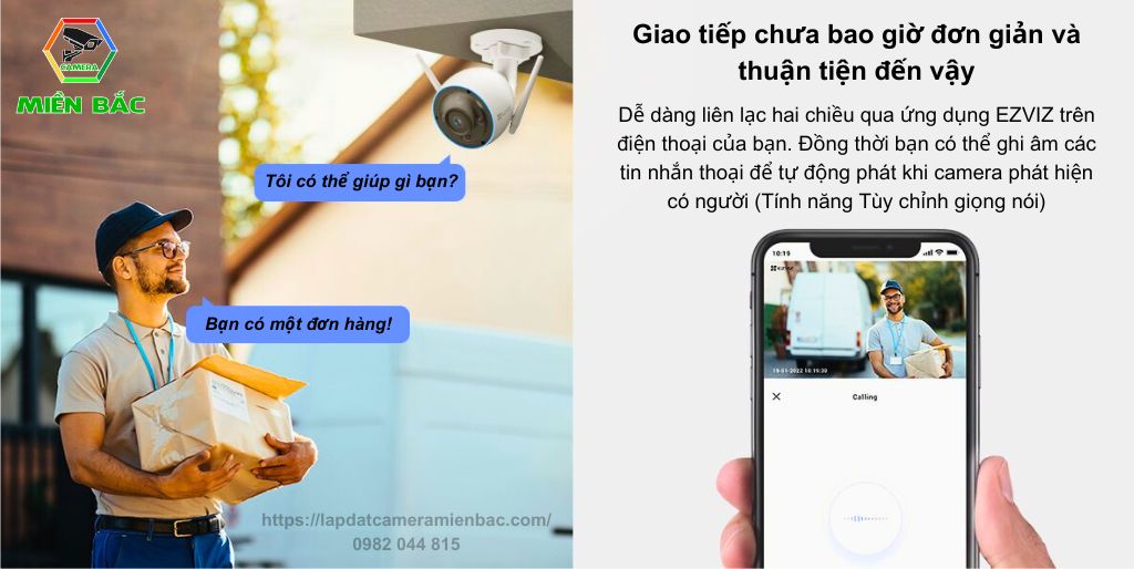 Camera IP Ezviz CS-H3-R100-1J5WKFL hỗ trợ đàm thoại 2 chiều và tùy chỉnh giọng nói