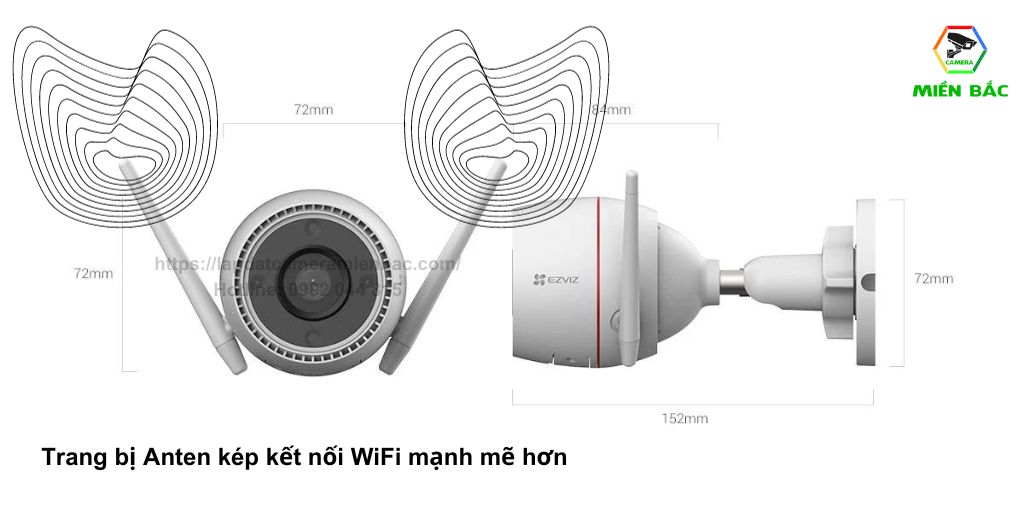 Camera Ezviz CS-H3c-R100-1J4WKFL trang bị anten kép giúp bắt sóng WiFi mạnh mẽ hơn bao giờ hết