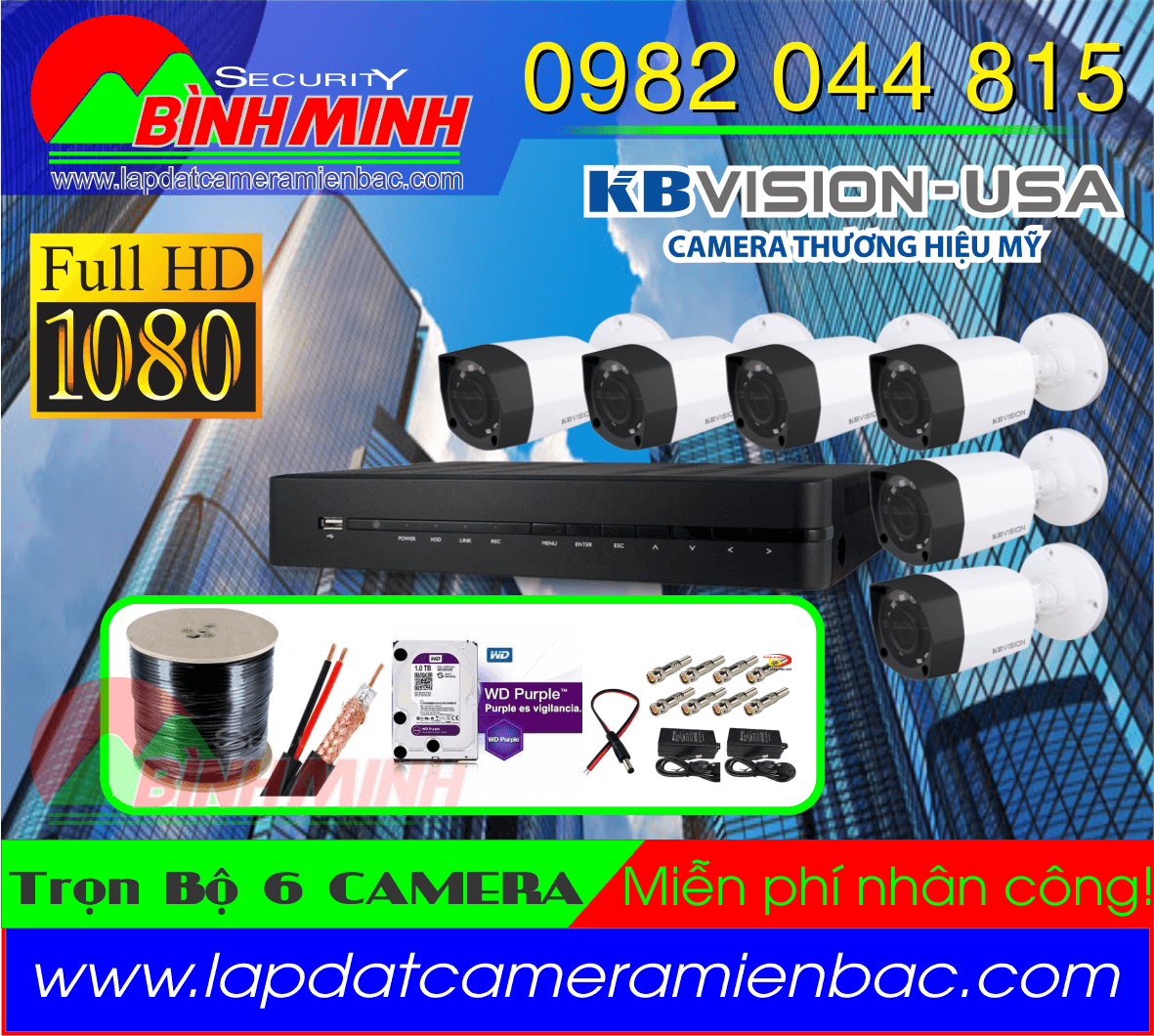 Bộ 6 Mắt Camera KBVision 2.0MP Full HD 1080P