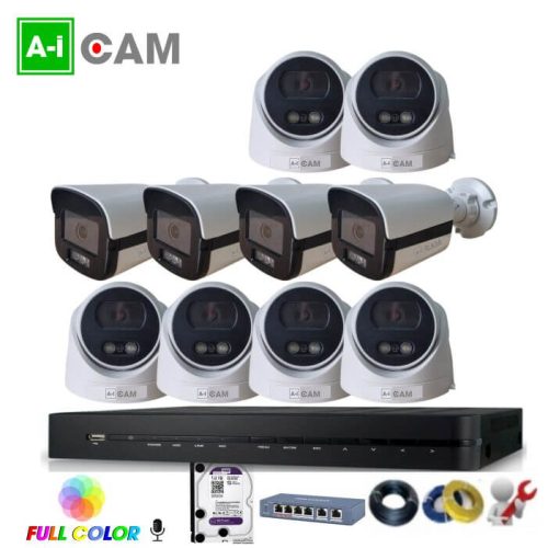Bộ 10 camera AI-Cam 5.0MP full Color PoE có mic