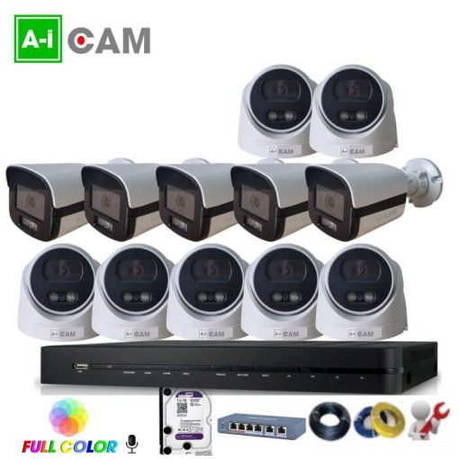 Bộ 12 camera AI-Cam 5.0MP full Color PoE có mic