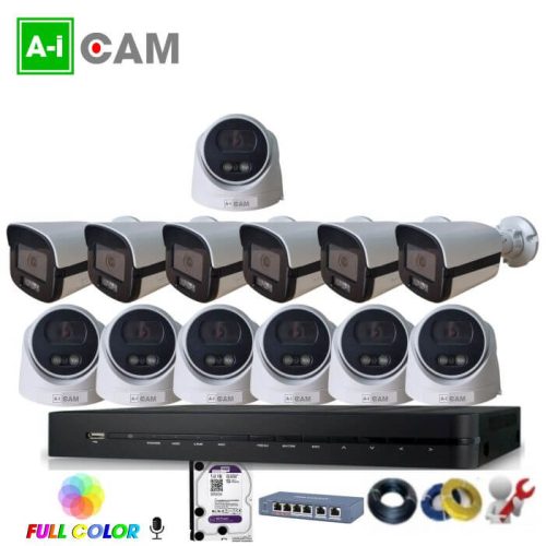 Bộ 13 camera AI-Cam 5.0MP full Color PoE có mic