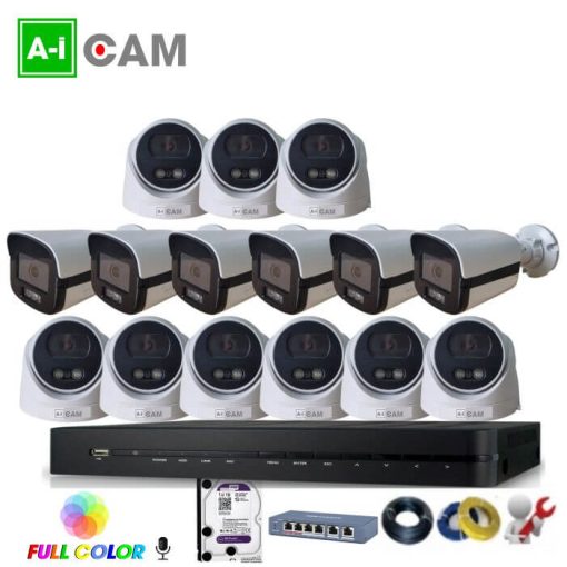 Bộ 15 camera AI-Cam 5.0MP full Color PoE có mic