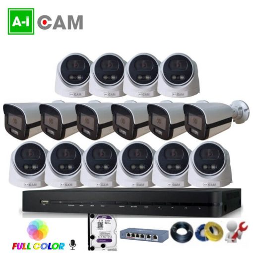 Bộ 16 camera AI-Cam 5.0MP full Color PoE có mic