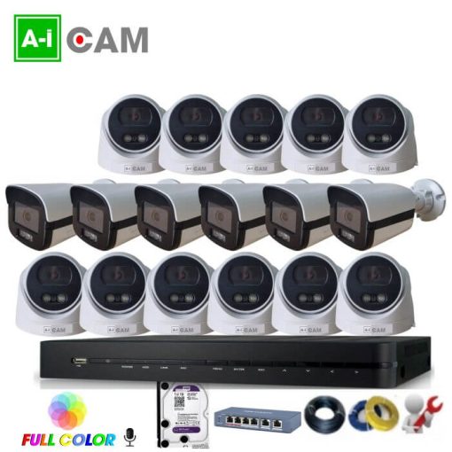 Bộ 17 camera AI-Cam 5.0MP full Color PoE có mic