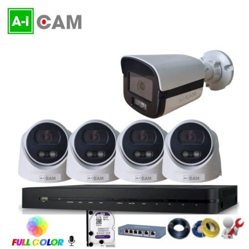 Bộ 5 camera AI-Cam 5.0MP full Color PoE có mic