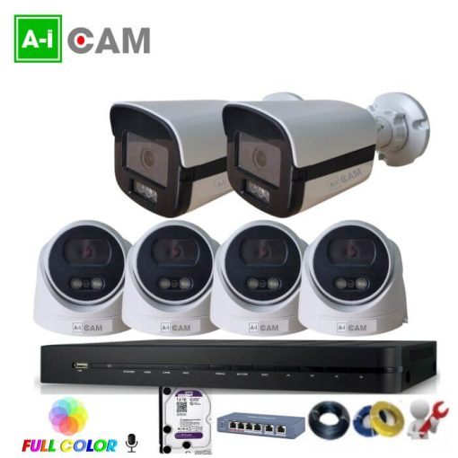 Bộ 6 camera AI-Cam 5.0MP full Color PoE có mic