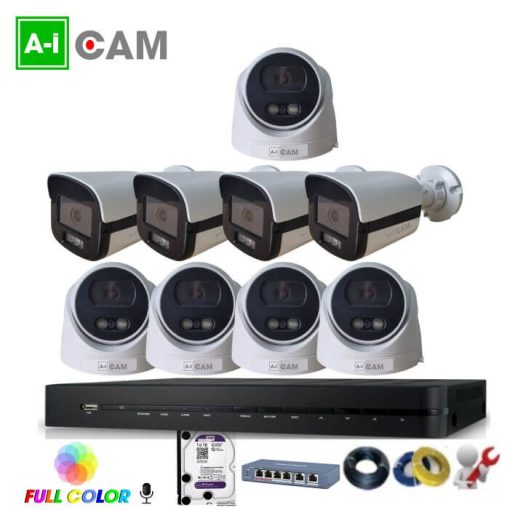 Bộ 9 camera AI-Cam 5.0MP full Color PoE có mic