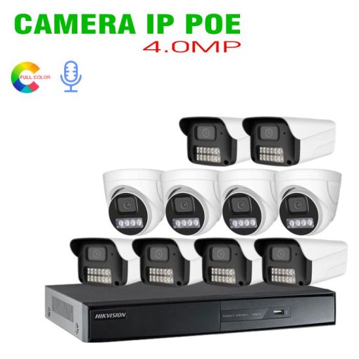 Bộ 10 Camera IP POE 4.0MP Tích Hợp Micro có Màu Ban Đêm