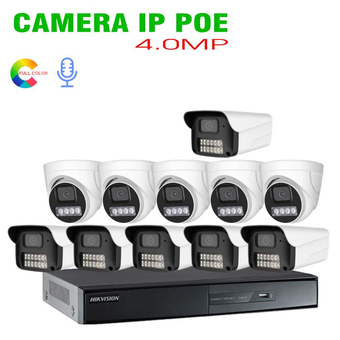 Bộ 11 Camera IP POE 4.0MP Tích Hợp Micro có Màu Ban Đêm