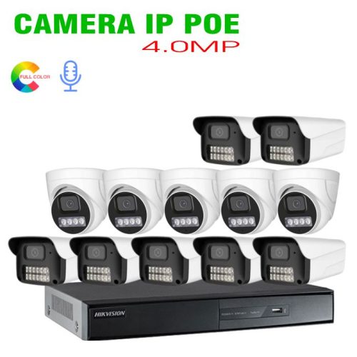 Bộ 12 Camera IP POE 4.0MP Tích Hợp Micro có Màu Ban Đêm