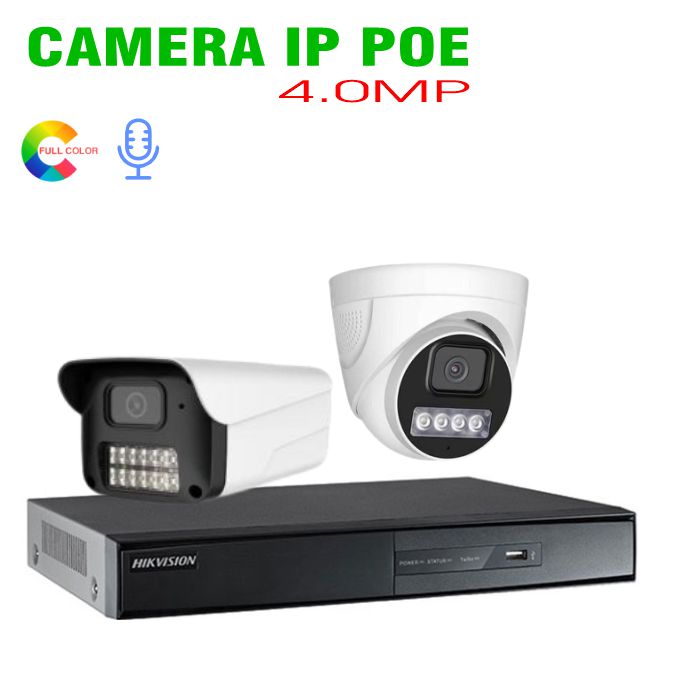 Bộ 2 Camera IP POE 4.0MP Tích Hợp Mic có Màu Ban Đêm