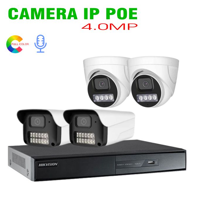Bộ 4 Camera IP POE 4.0MP Tích Hợp Micro có Màu Ban Đêm