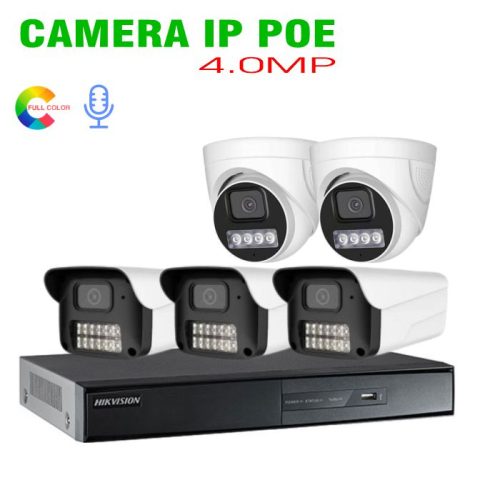 Bộ 5 Camera IP PoE 4.0MP có màu có micro