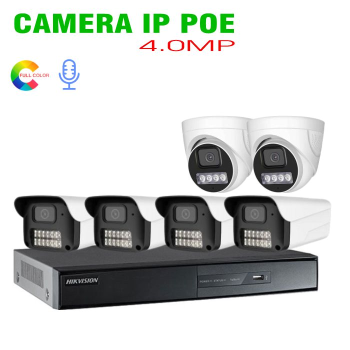 Bộ 6 Camera IP POE 4.0MP Tích Hợp Mic có Màu Ban Đêm