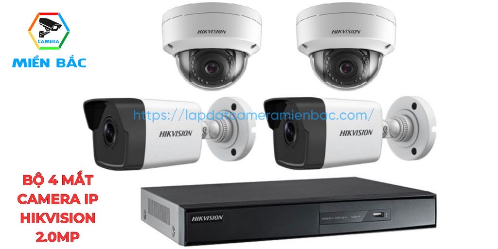 Bộ 4 mắt camera IP Hikvision 2MP