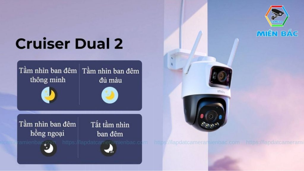 Camera Imou Cruiser Dual 2 cung cấp đến 4 chế độ giám sát ban đêm