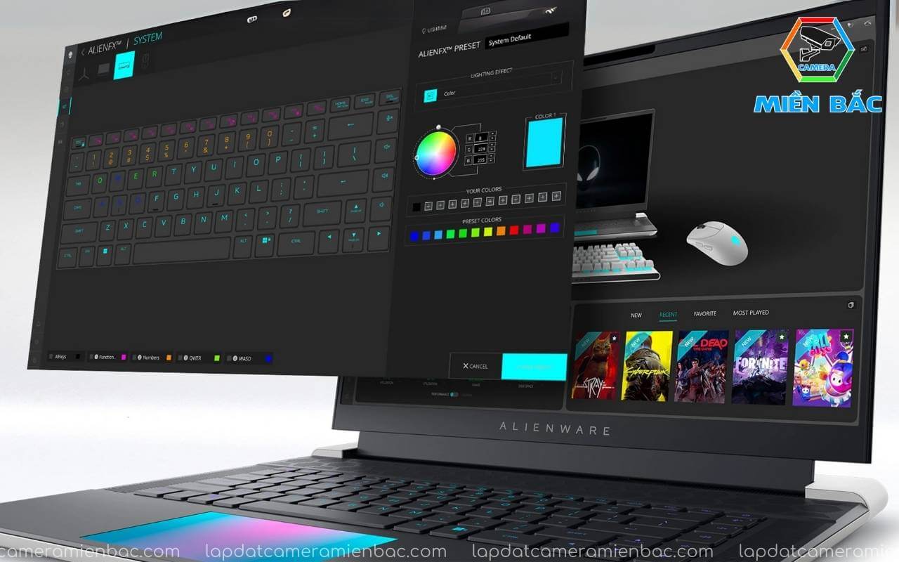 Laptop Dell Alienware x16 Core I7 - 13620H 9 Bàn phím và touchpad Alienware X16 trang bị đèn LED RGB nổi bật