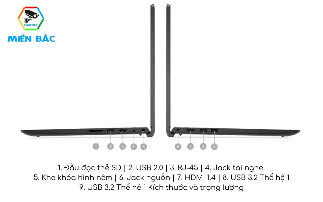 Laptop Dell 3515 được trang bị đa dạng cổng kết nối tiện lợi